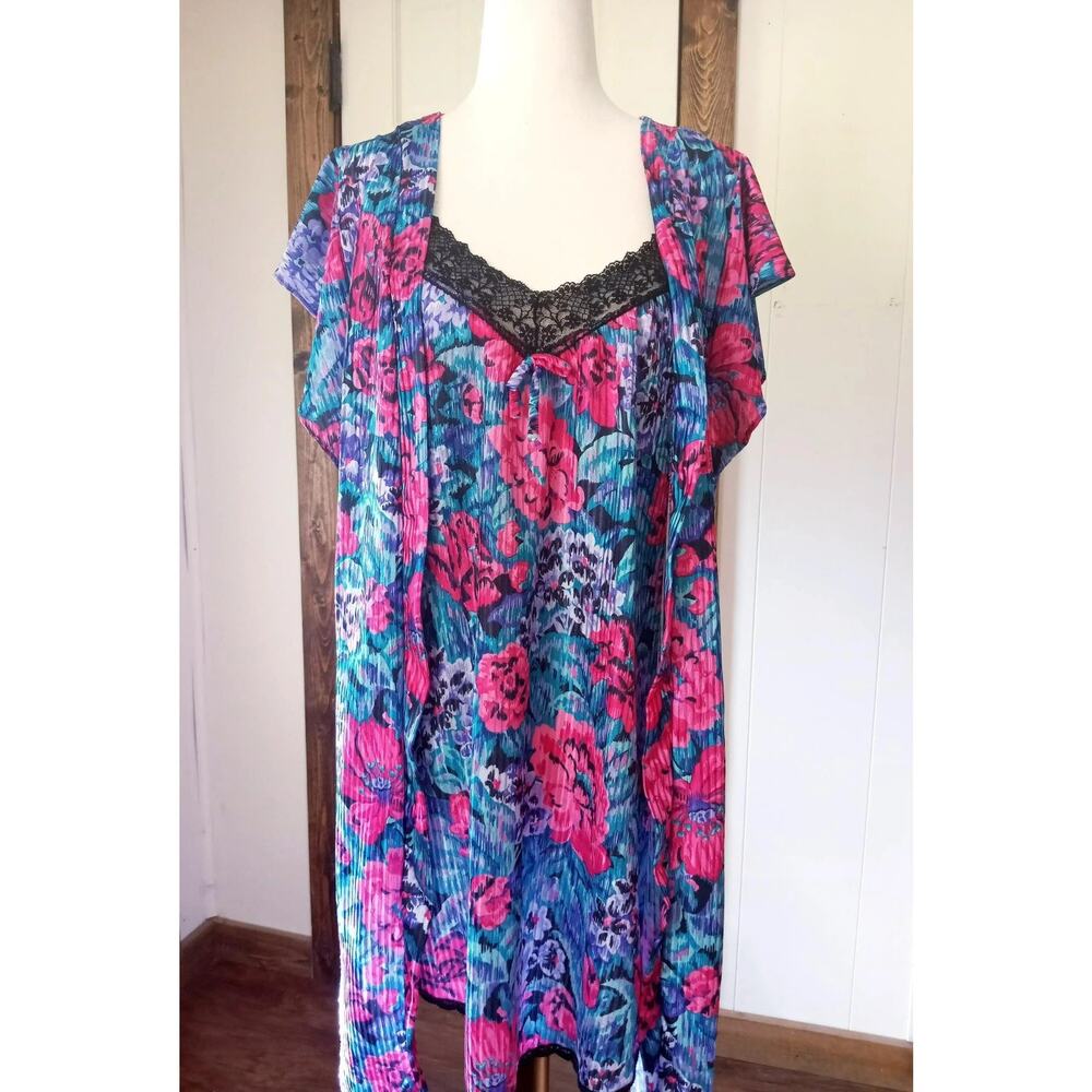Vintage Floral Lingerie Set, Nightie and Robe, Chemise, Nightgown, Med/Larg
